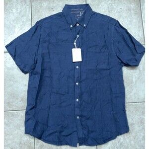 Porter & Ash Linen Shirt Mens Large Blue Casual Party Button Down Short Sleeve